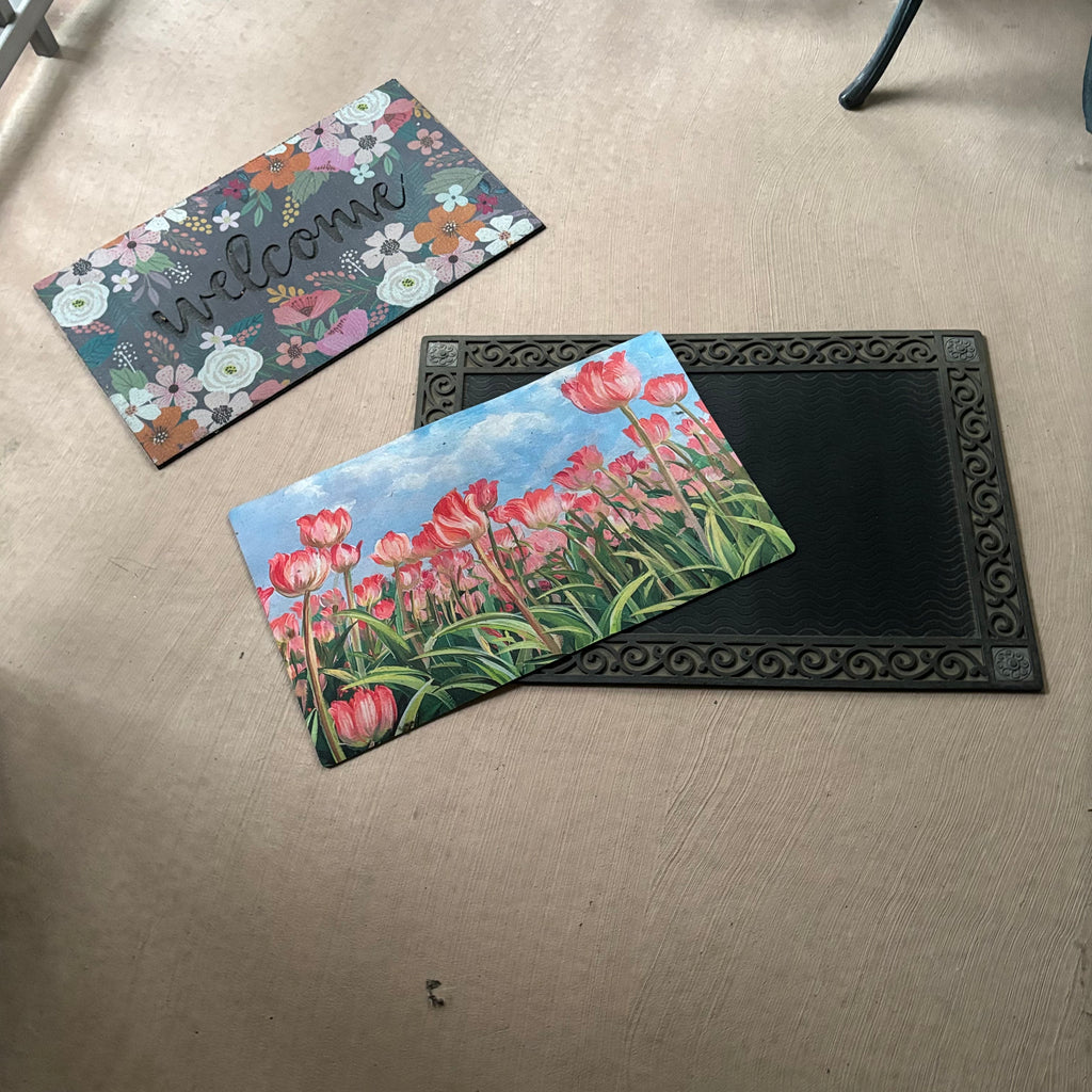 F809 Set of entry rubber mats (two floral and one black)