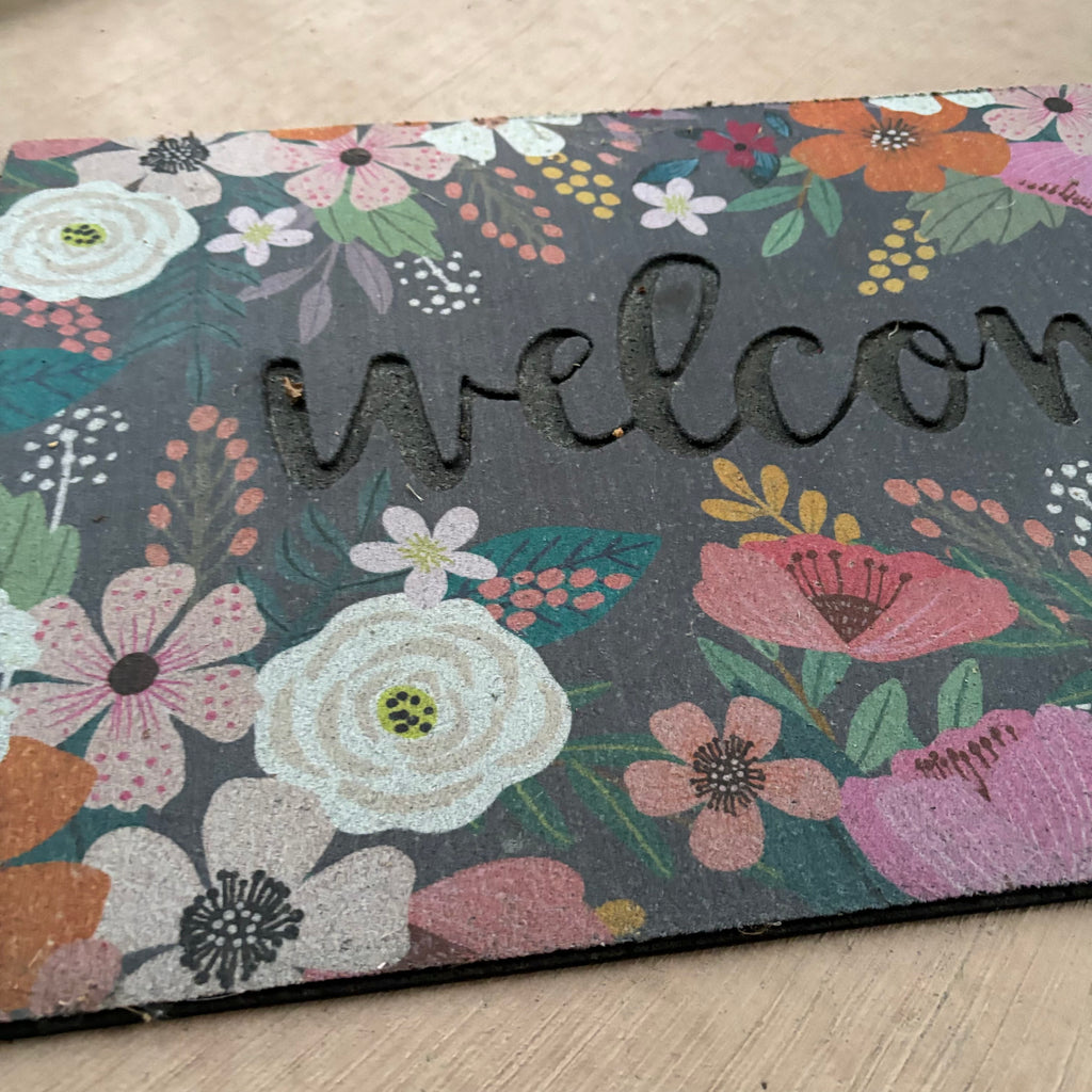 F809 Set of entry rubber mats (two floral and one black)