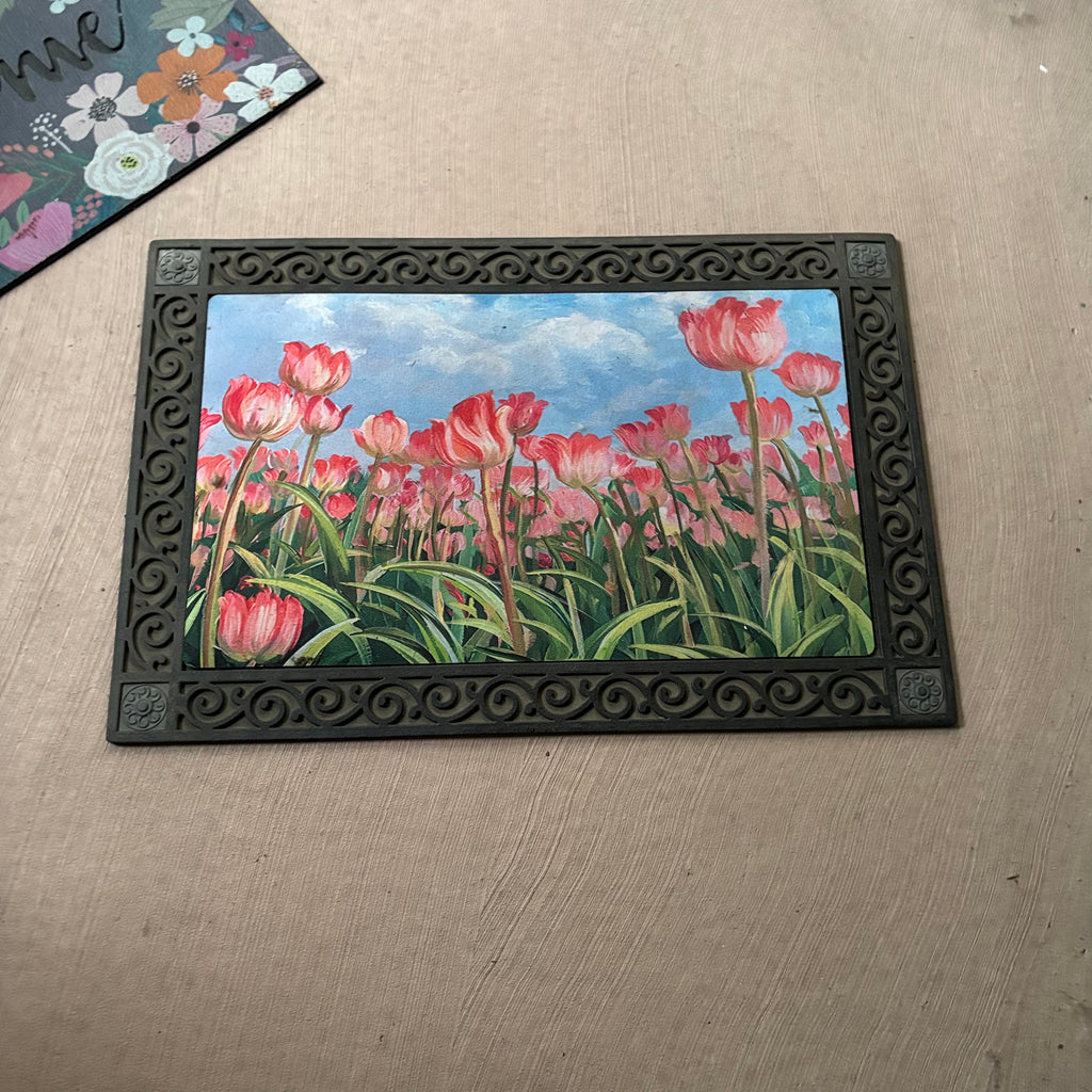 F809 Set of entry rubber mats (two floral and one black)