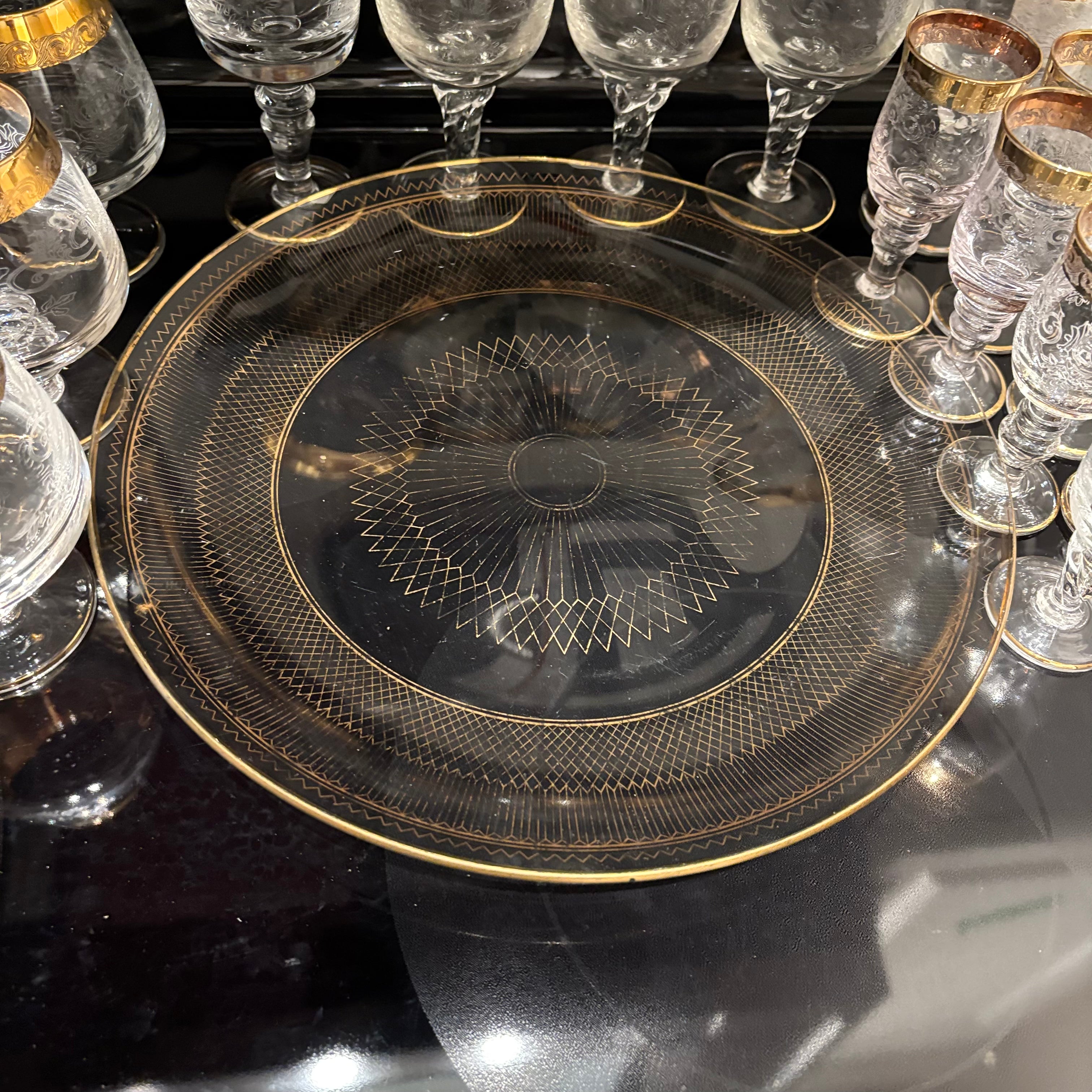 F811 Vintage Barware Grouping (gold rimmed glasses and more)