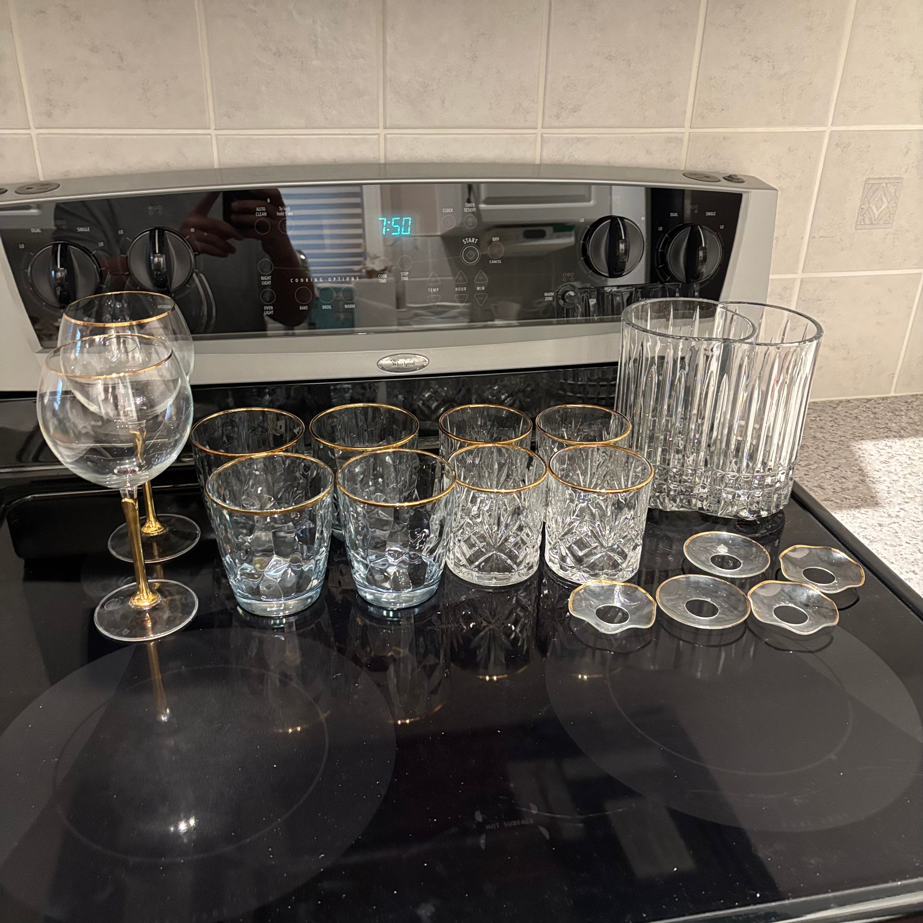 F812 Vintage barware (gold rimmed crystal grouping)