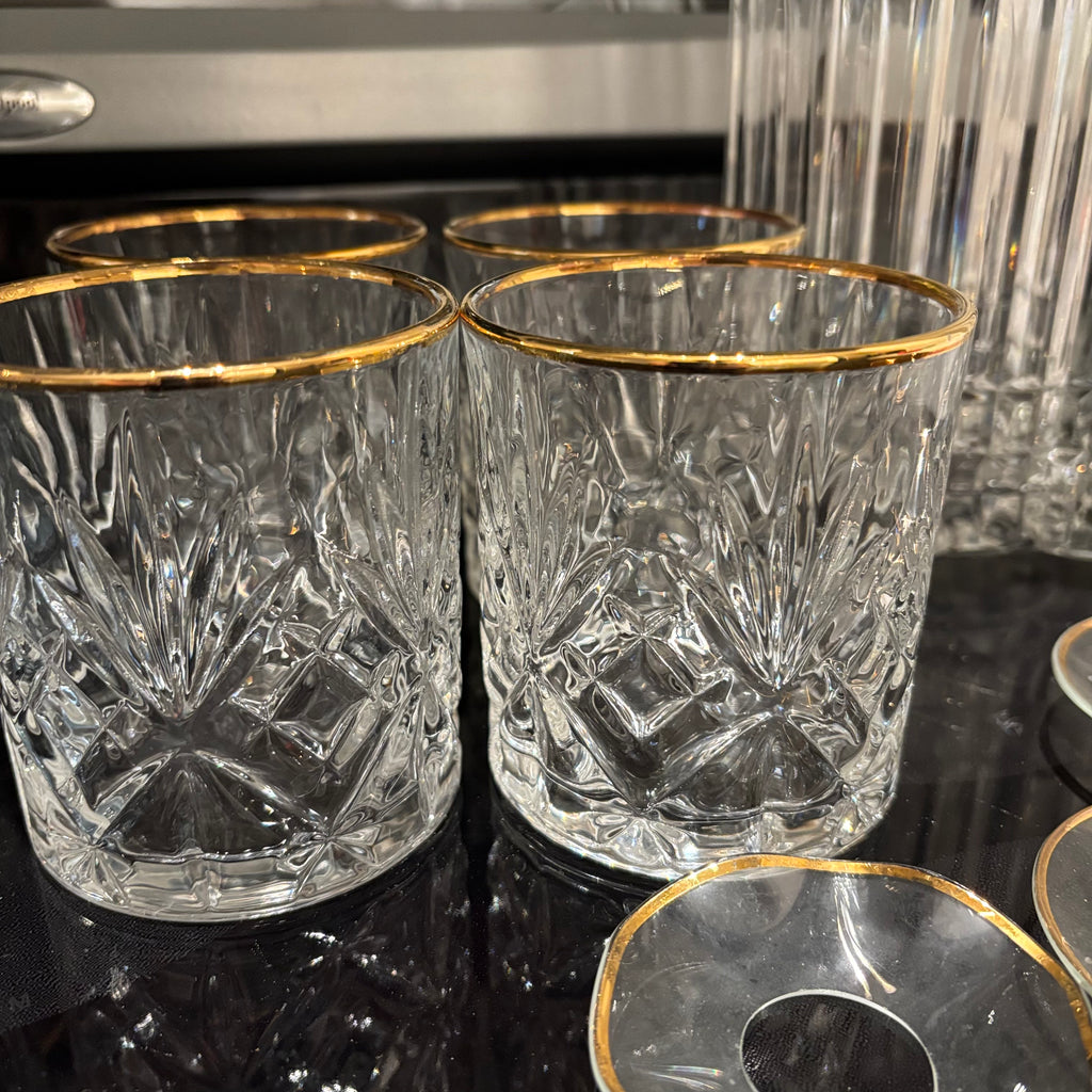F812 Vintage barware (gold rimmed crystal grouping)