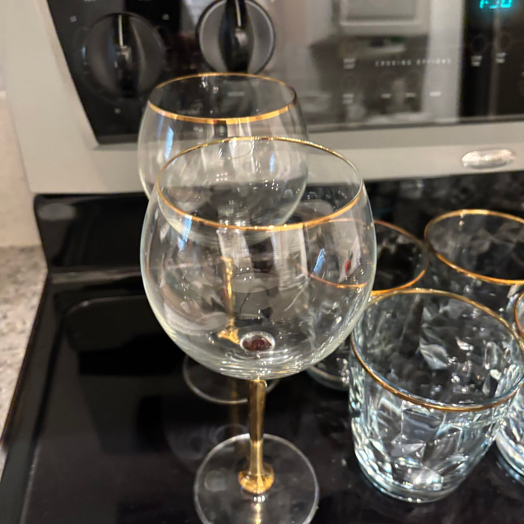 F812 Vintage barware (gold rimmed crystal grouping)