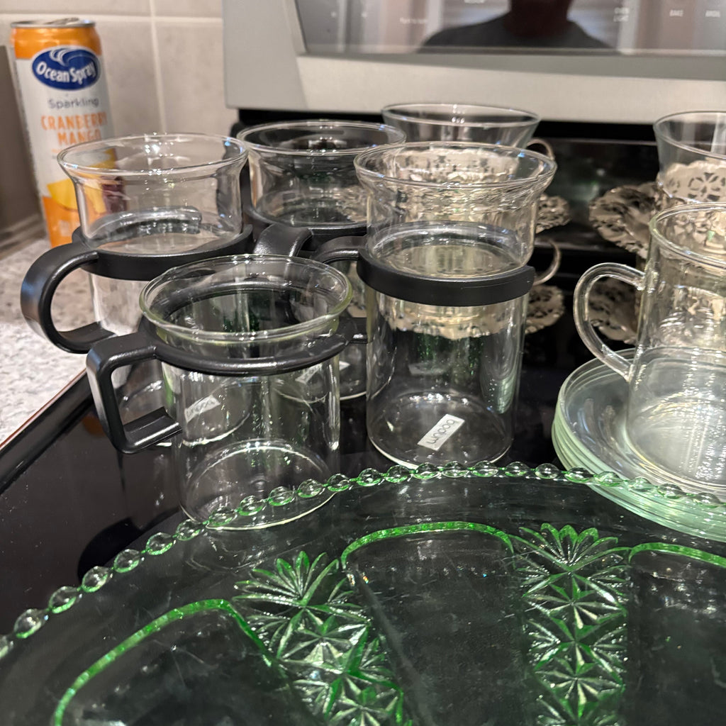 F813 Vintage Glass Grouping (green glass cake plate and more)