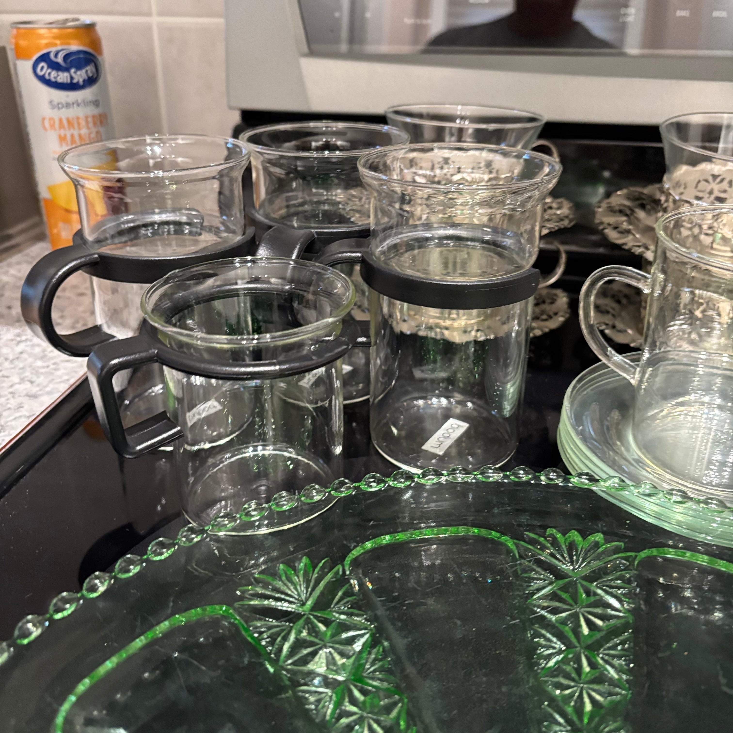 F813 Vintage Glass Grouping (green glass cake plate and more)