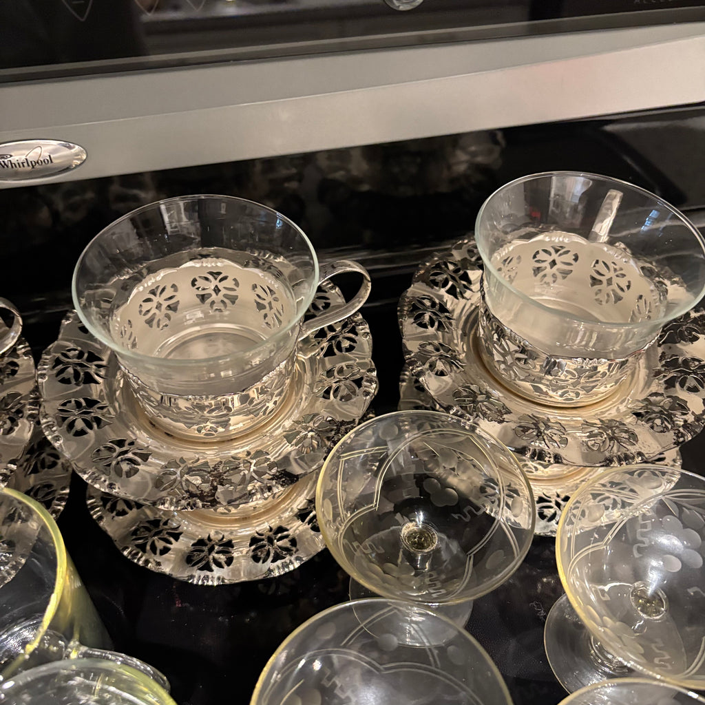 F813 Vintage Glass Grouping (green glass cake plate and more)