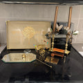 F817 Home Decor Grouping (brass candle sticks and more)