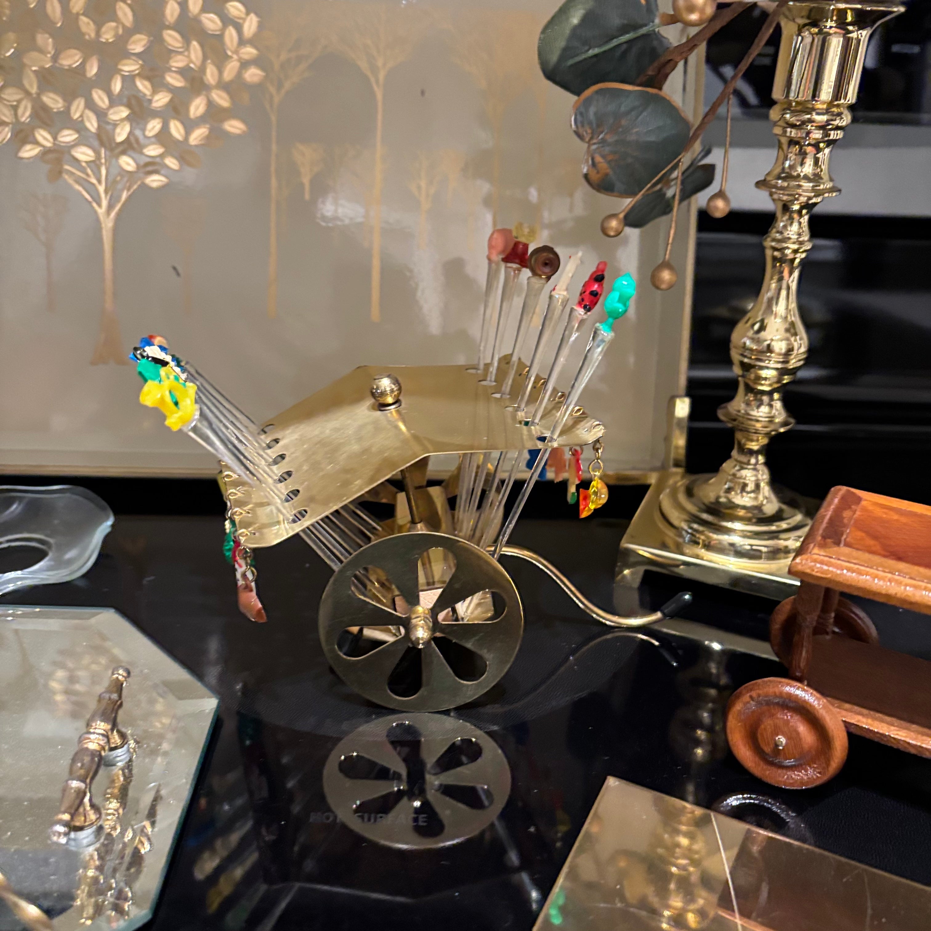 F817 Home Decor Grouping (brass candle sticks and more)