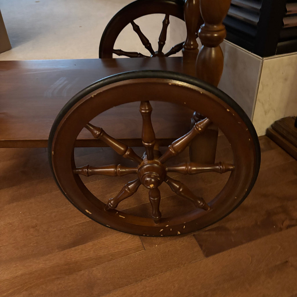F824 Vintage wooden rolling tea cart with drop leaves
