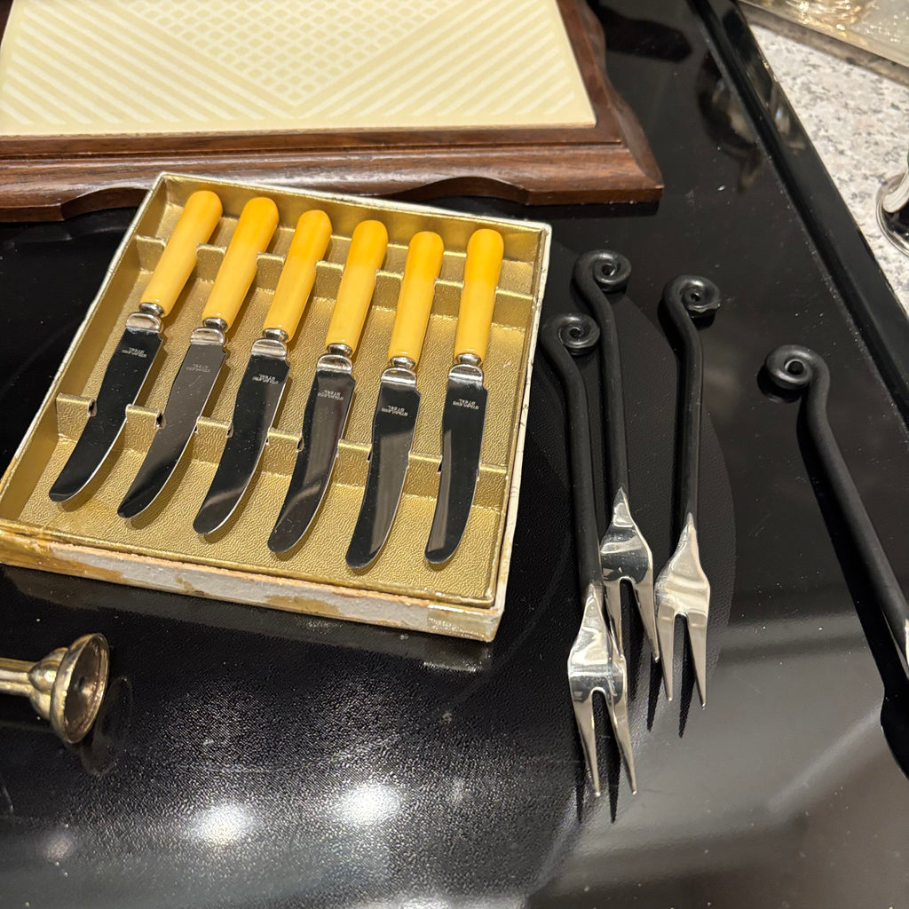 F829 Silver plated napkin rings, mini s&p, and more grouping