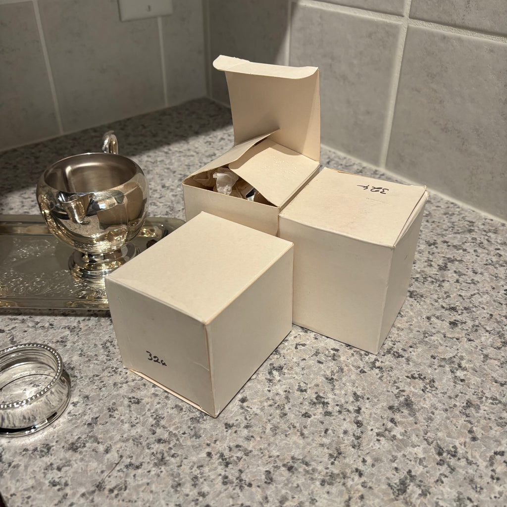 F829 Silver plated napkin rings, mini s&p, and more grouping