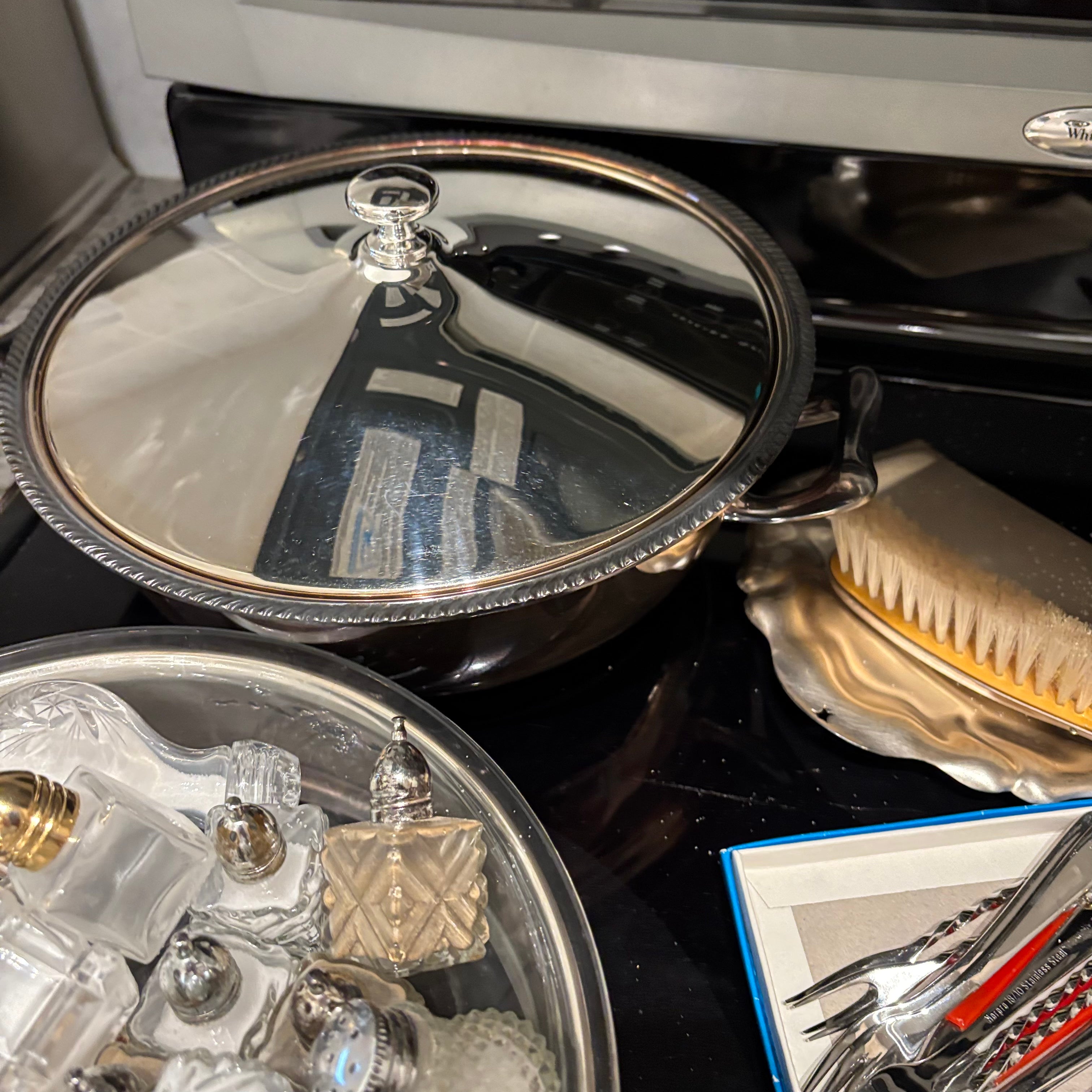 F829 Silver plated napkin rings, mini s&p, and more grouping