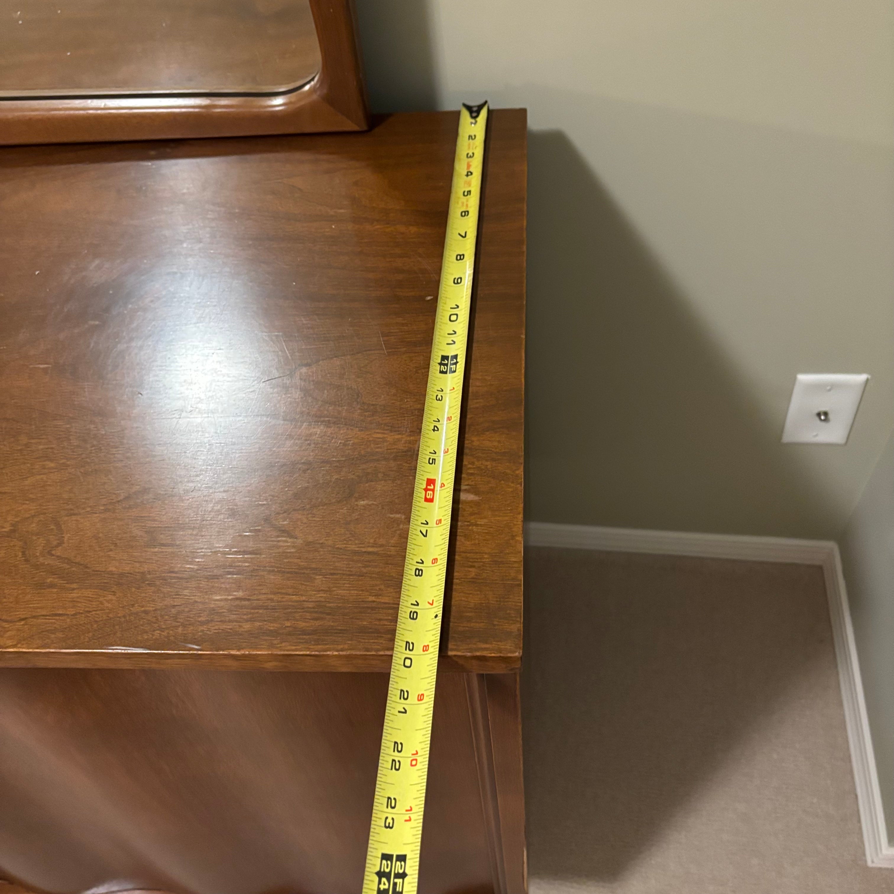 F836 Mid Century Modern Solid walnut 9 drawer dresser with mirror (water damage on top)