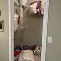 F838 Linen closet contents (gold hangers and more)