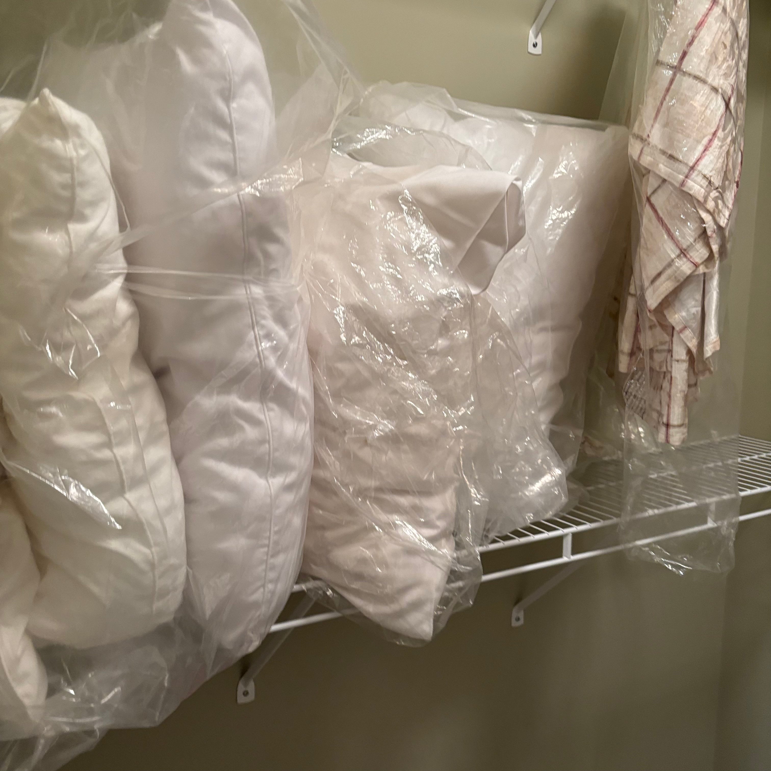 F838 Linen closet contents (gold hangers and more)