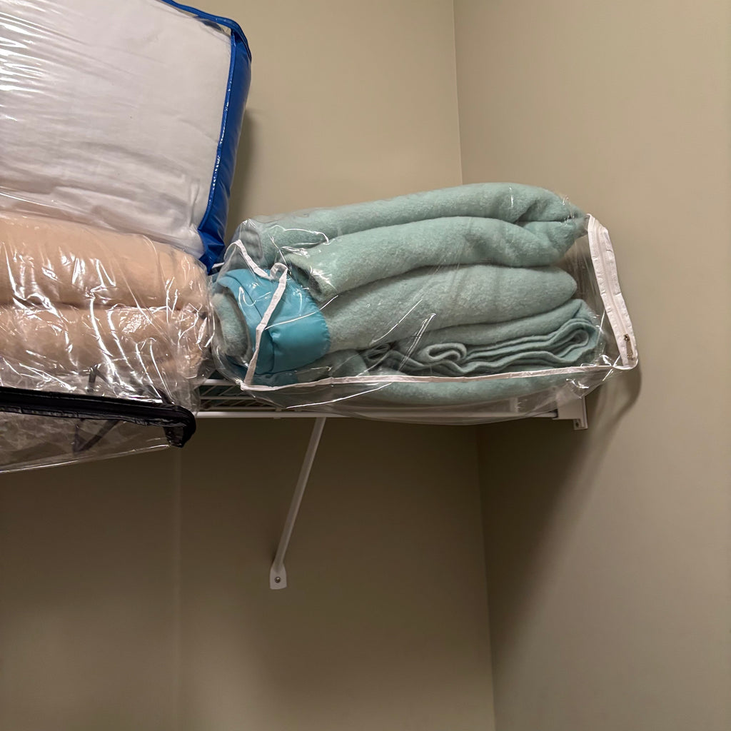 F838 Linen closet contents (gold hangers and more)
