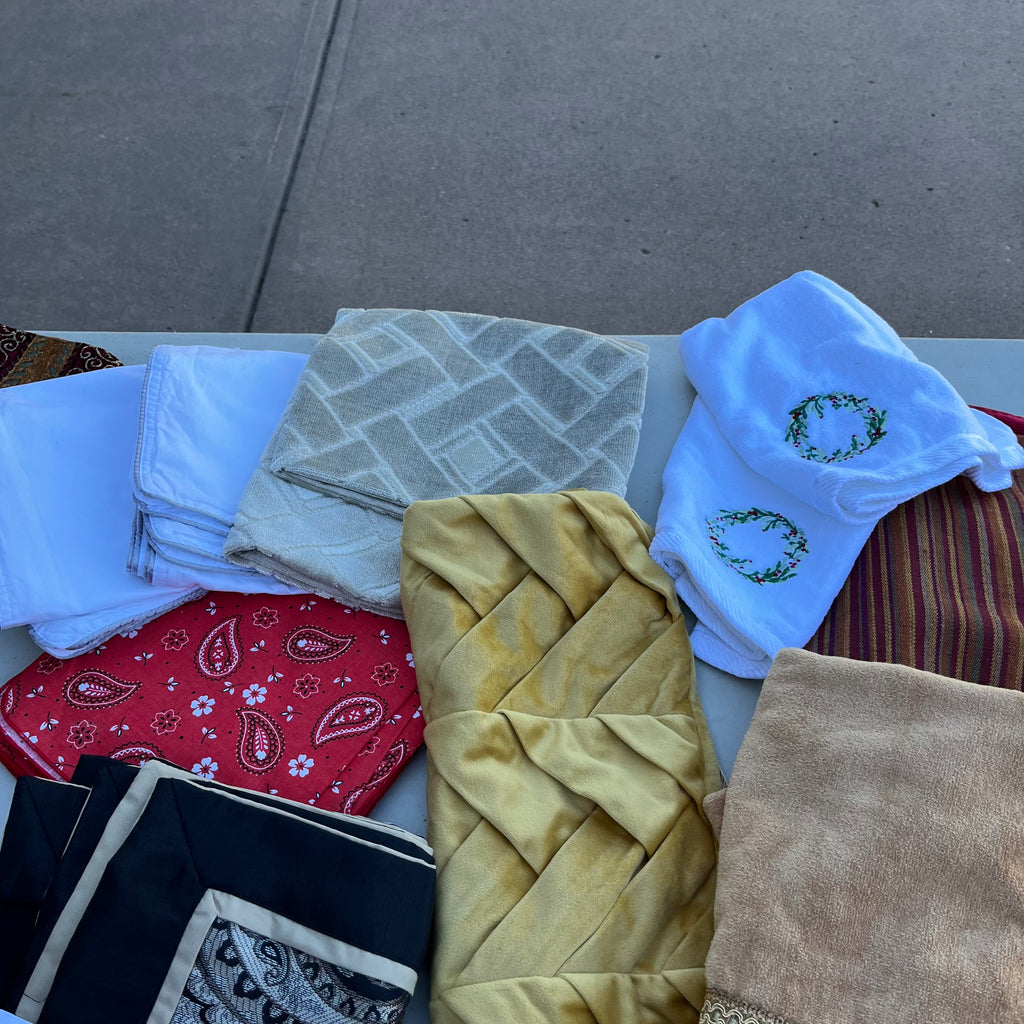D714 Groupings of linens and flags and more (tables not included)