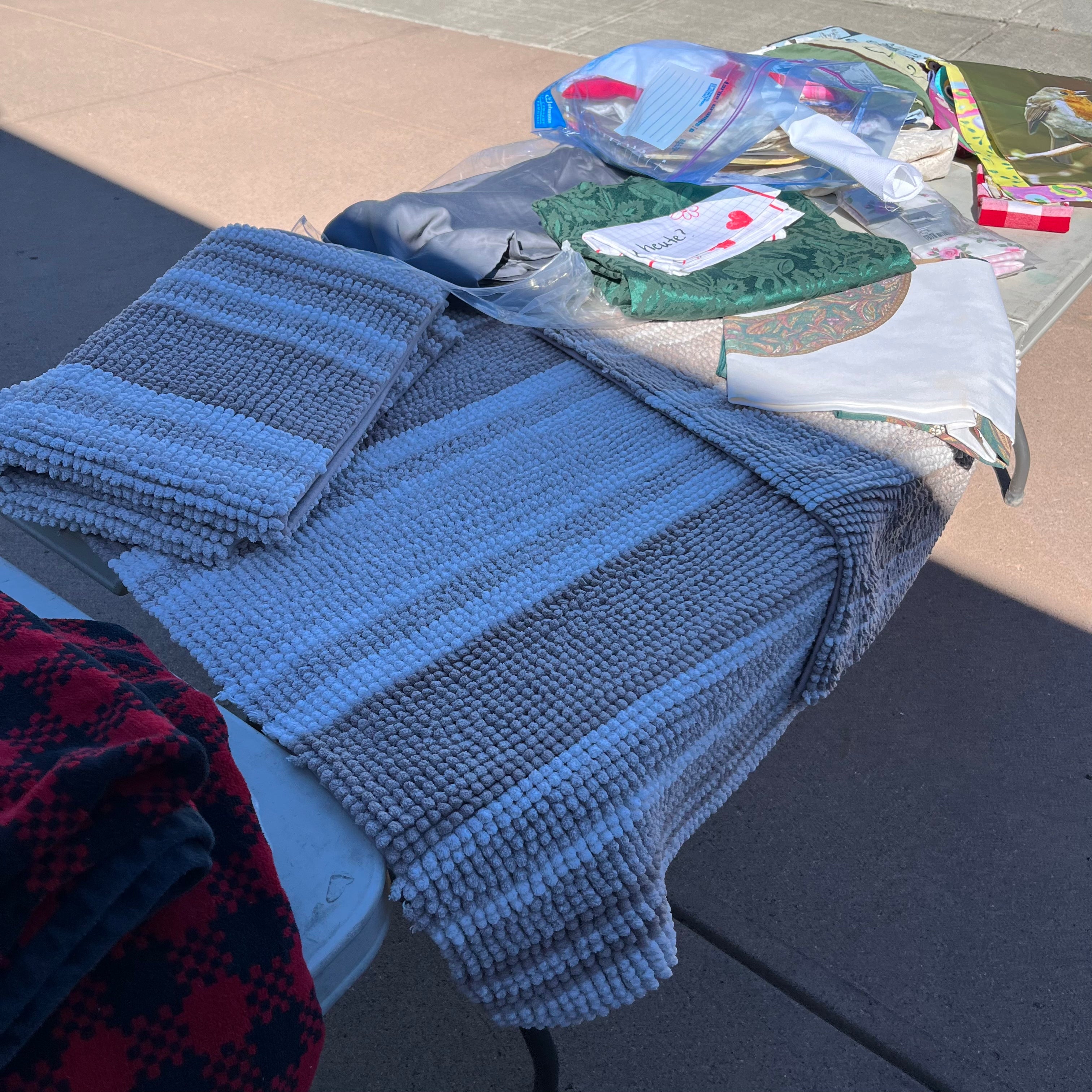 D714 Groupings of linens and flags and more (tables not included)