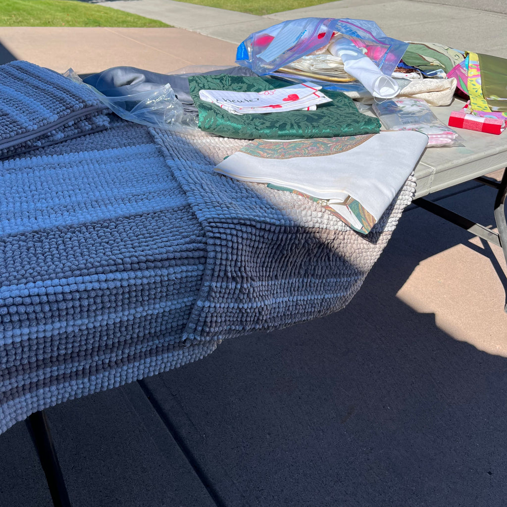 D714 Groupings of linens and flags and more (tables not included)