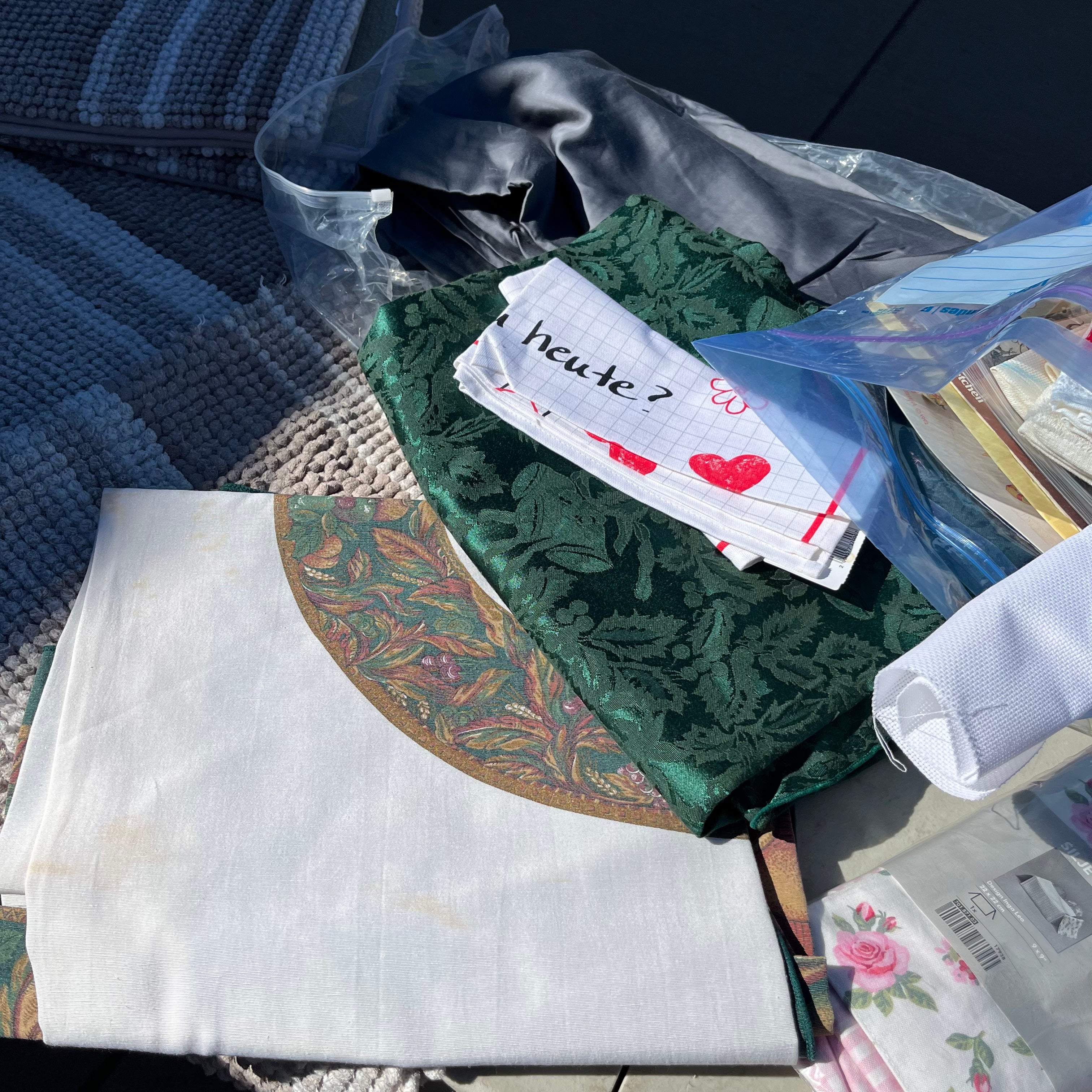 D714 Groupings of linens and flags and more (tables not included)