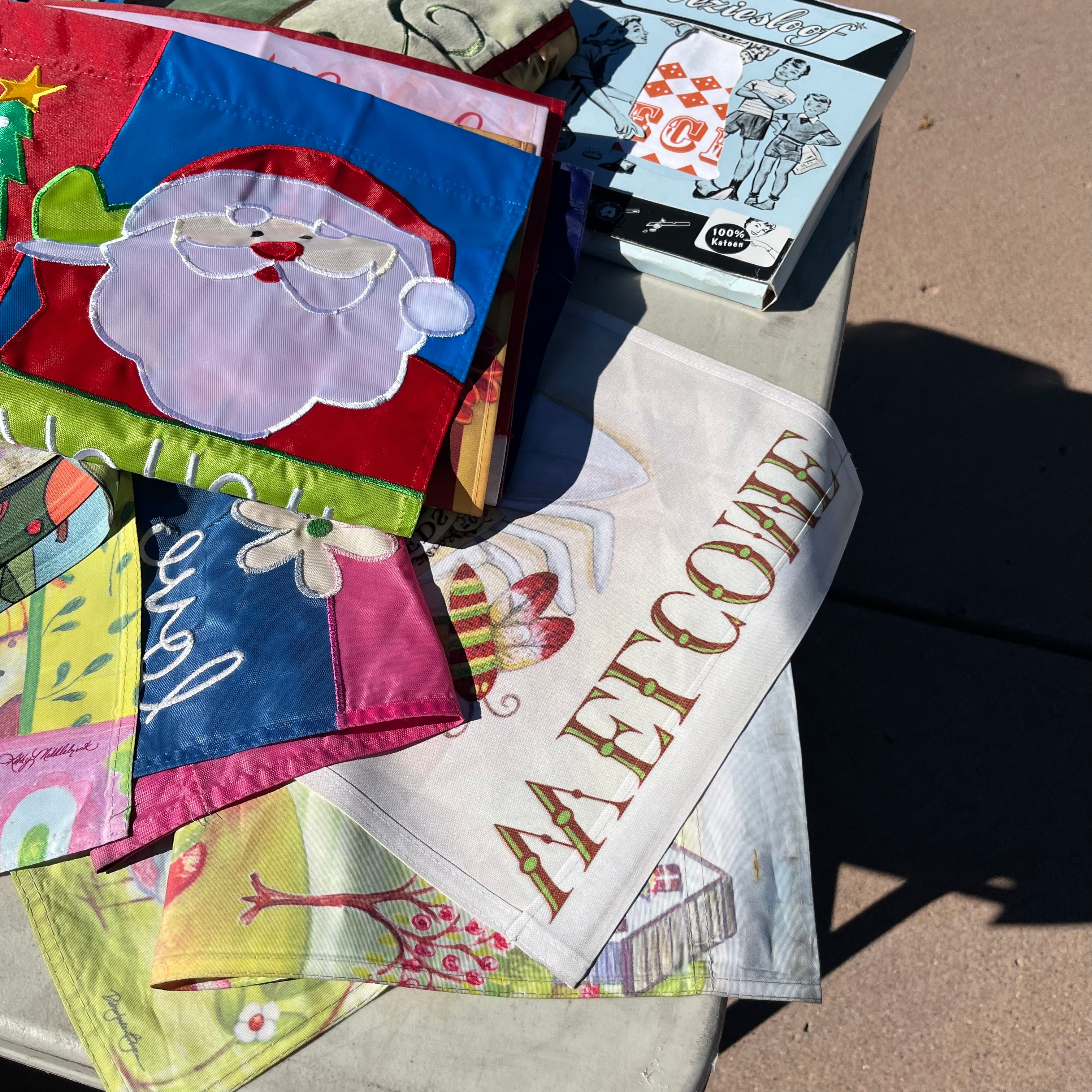 D714 Groupings of linens and flags and more (tables not included)