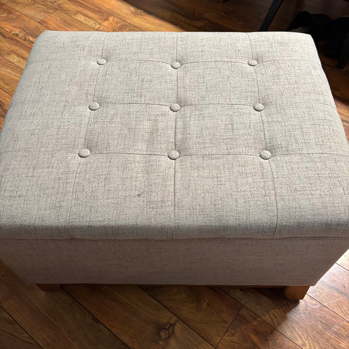 F191 vintage Storage ottoman/Foot Stool in grey linen like fabric