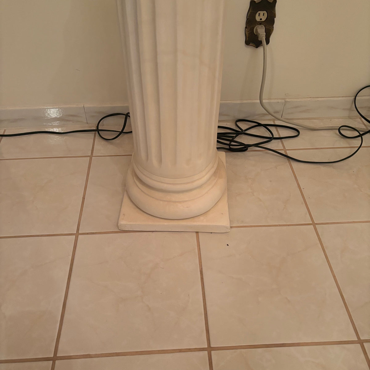 F203 Vintage glass top entry table with column style chalkware legs