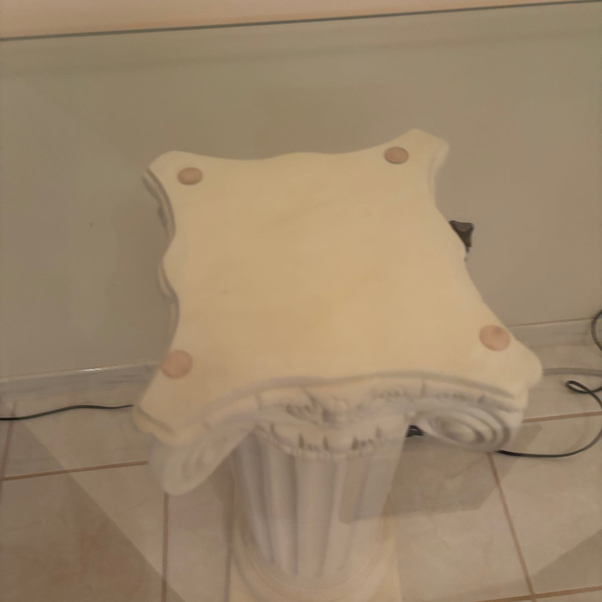 F203 Vintage glass top entry table with column style chalkware legs