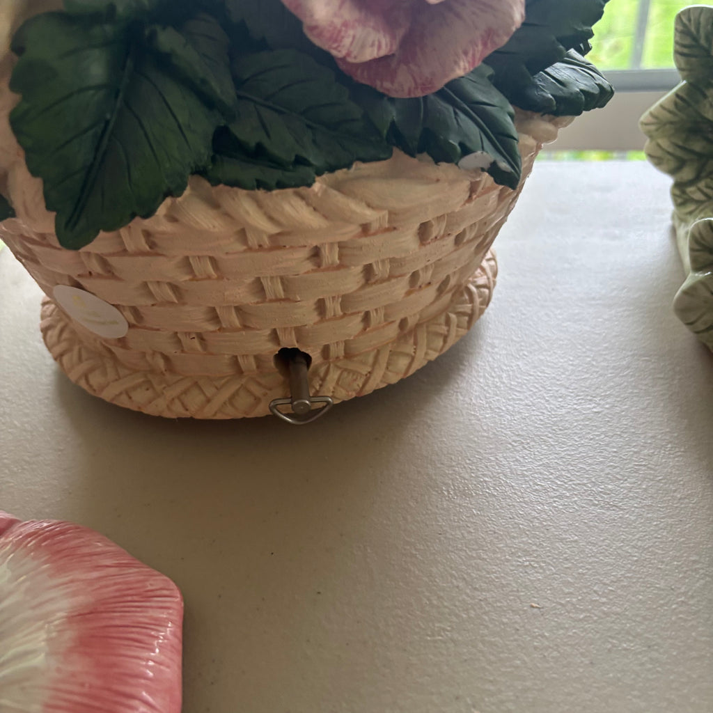 F205 Vintage porcelain grouping (hummingbird musical flower basket and more)