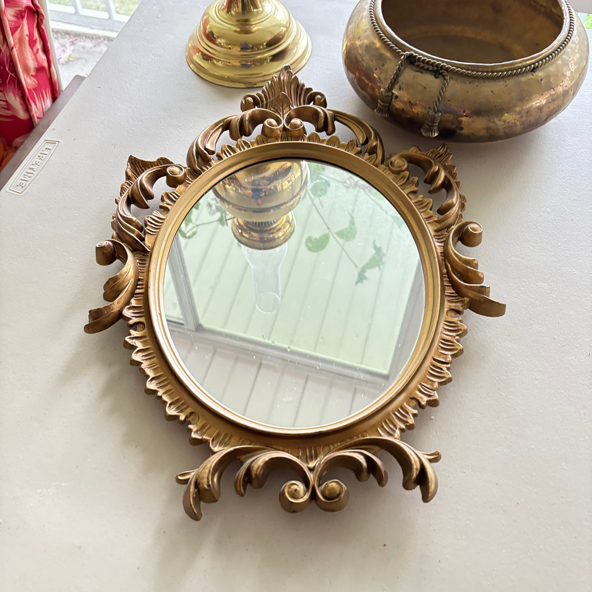 F230 Vintage Decor Grouping (brass oil lamp and more)