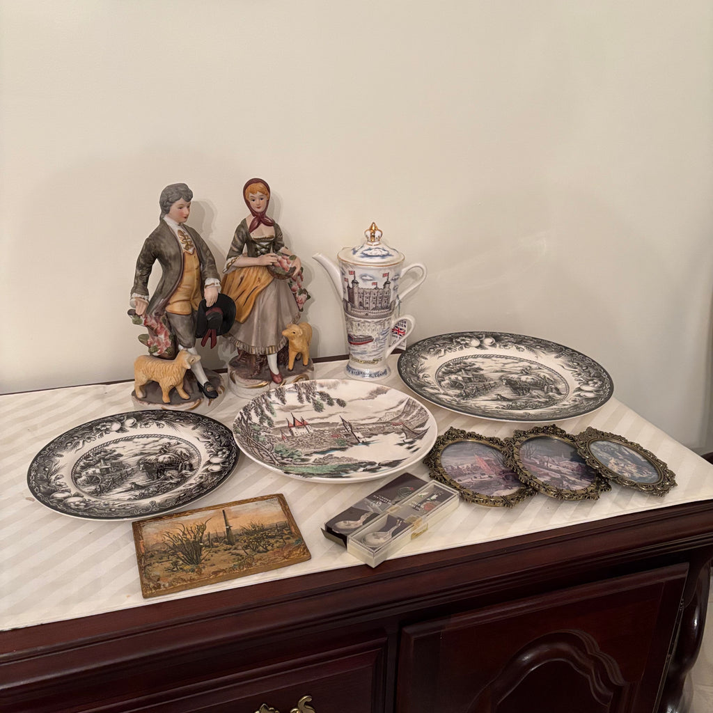 F249 Vintage Decor Grouping (Royal Staffordshire plates and more)