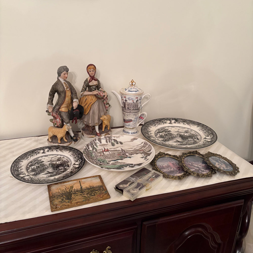 F249 Vintage Decor Grouping (Royal Staffordshire plates and more)