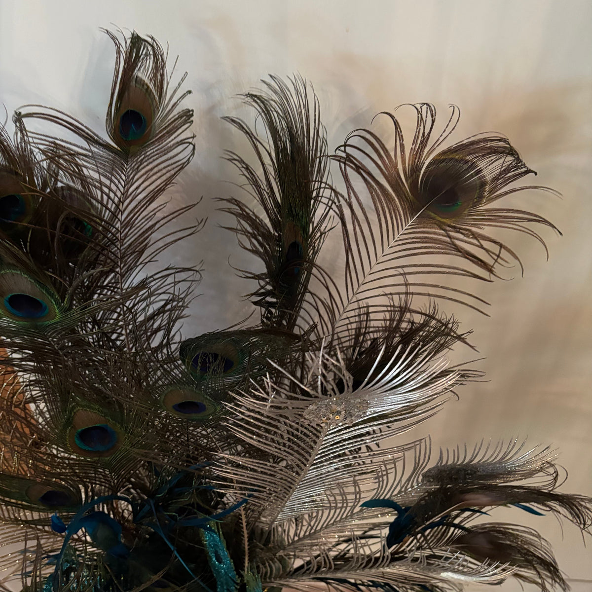 F270 Ceramic vase with peacock feathers