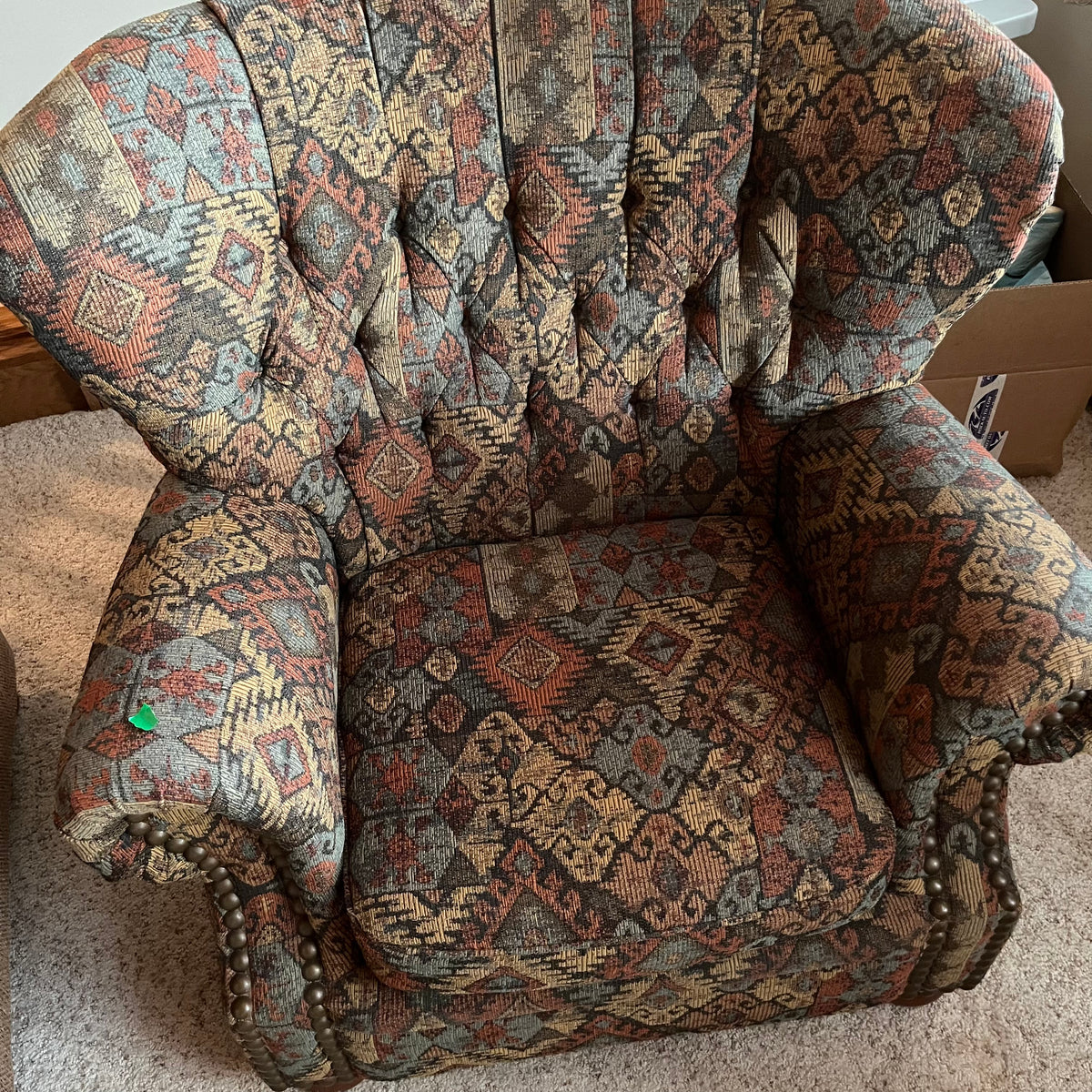 F640 Vintage armchair with geometric fabric(42" x 37" 38")