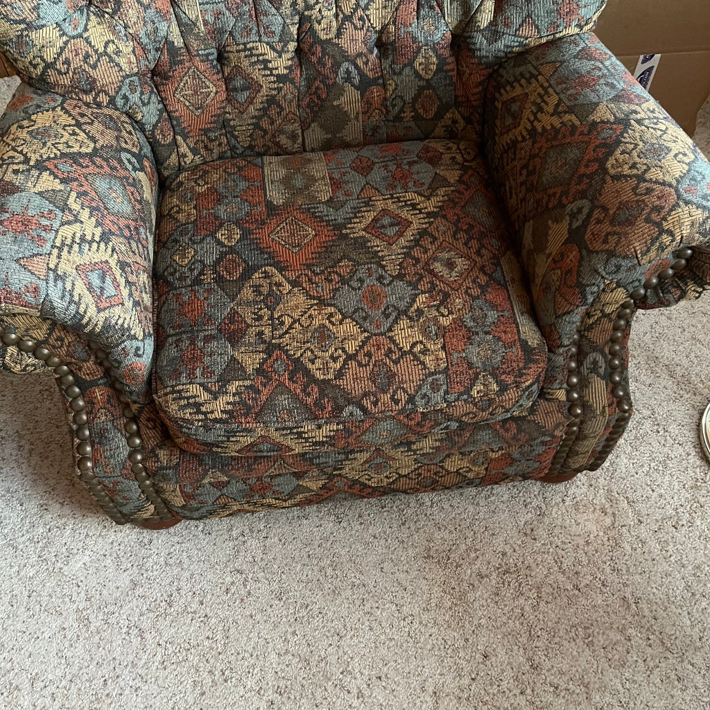 F640 Vintage armchair with geometric fabric(42" x 37" 38")