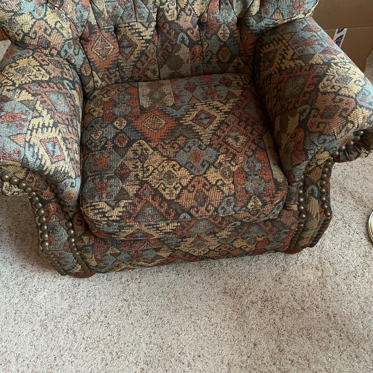 F640 Vintage armchair with geometric fabric(42" x 37" 38")