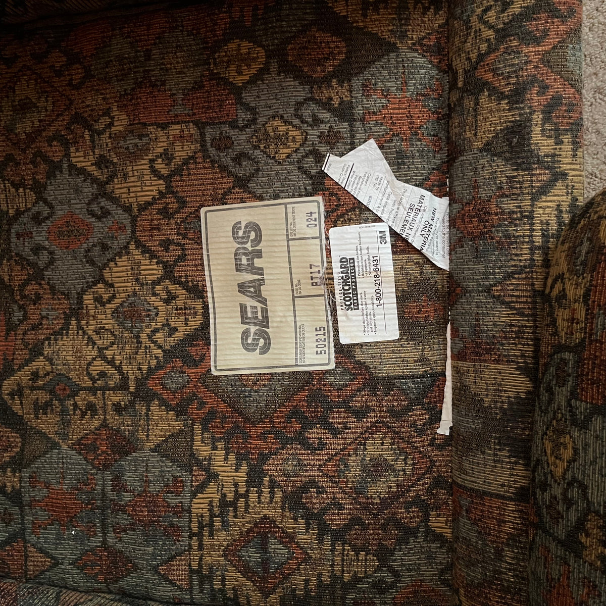 F640 Vintage armchair with geometric fabric(42" x 37" 38")