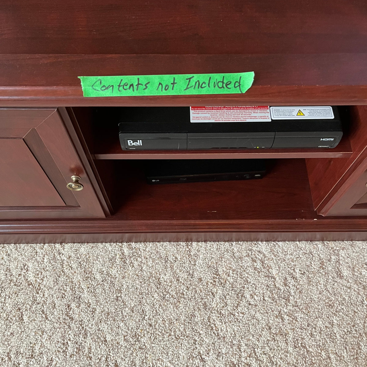 F647 Dark wood entertainment stand (41" x 22" 20", contents not included)