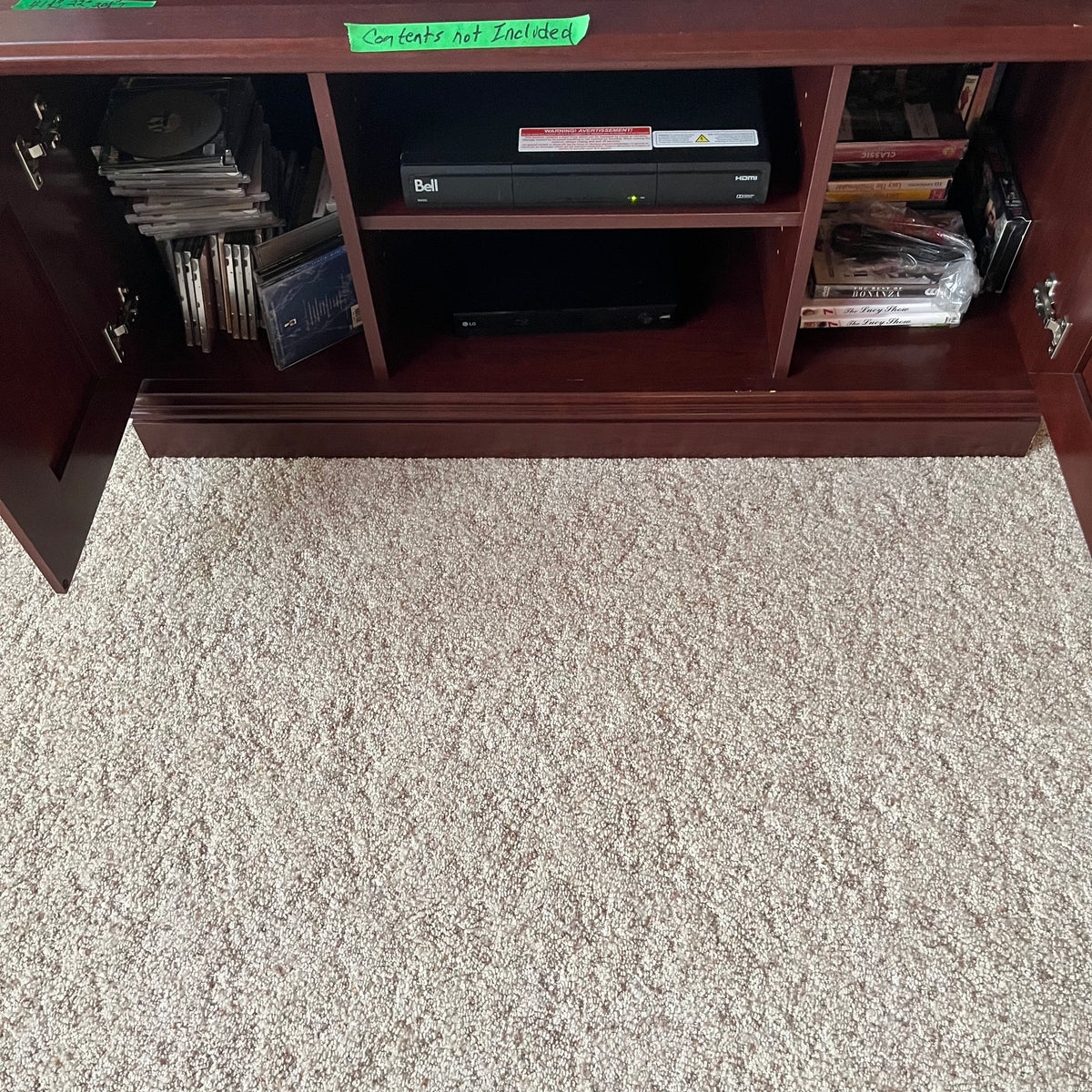 F647 Dark wood entertainment stand (41" x 22" 20", contents not included)