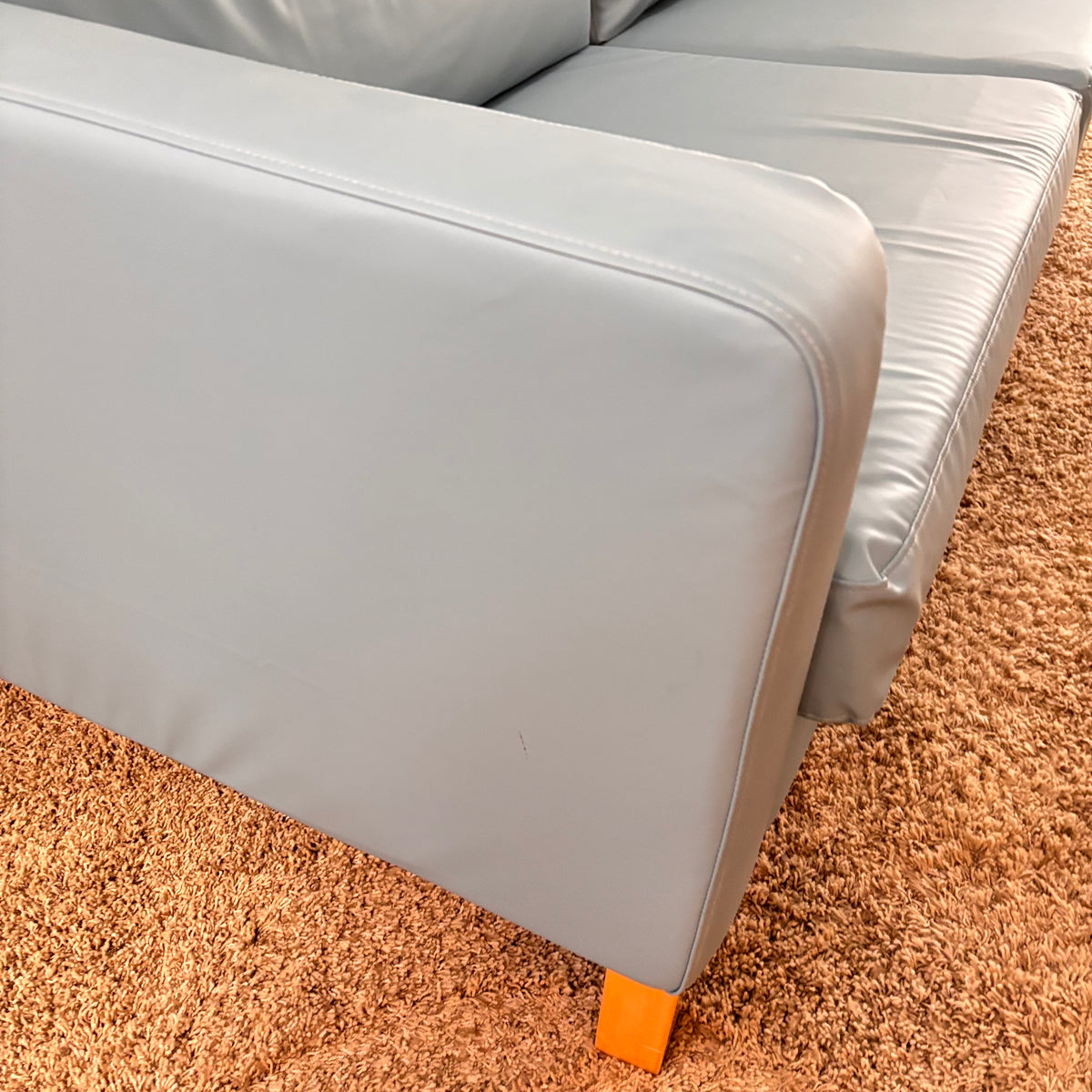 K305 IKEA Parup sofa in light blue faux leather fabric