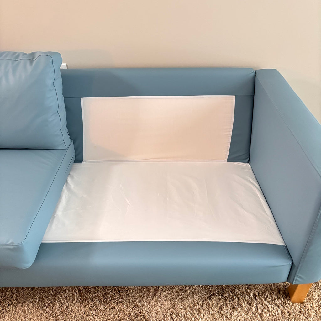 K305 IKEA Parup sofa in light blue faux leather fabric