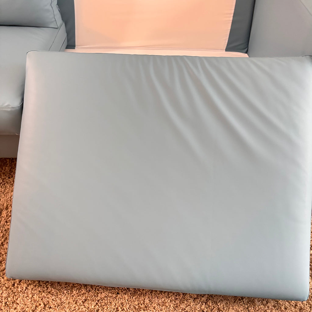 K305 IKEA Parup sofa in light blue faux leather fabric