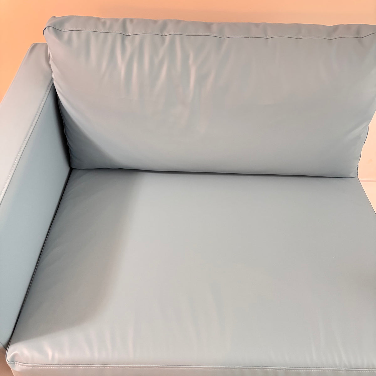 K305 IKEA Parup sofa in light blue faux leather fabric