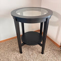 K306 Modern dark wood end table with glass top (21" across, 25" high)