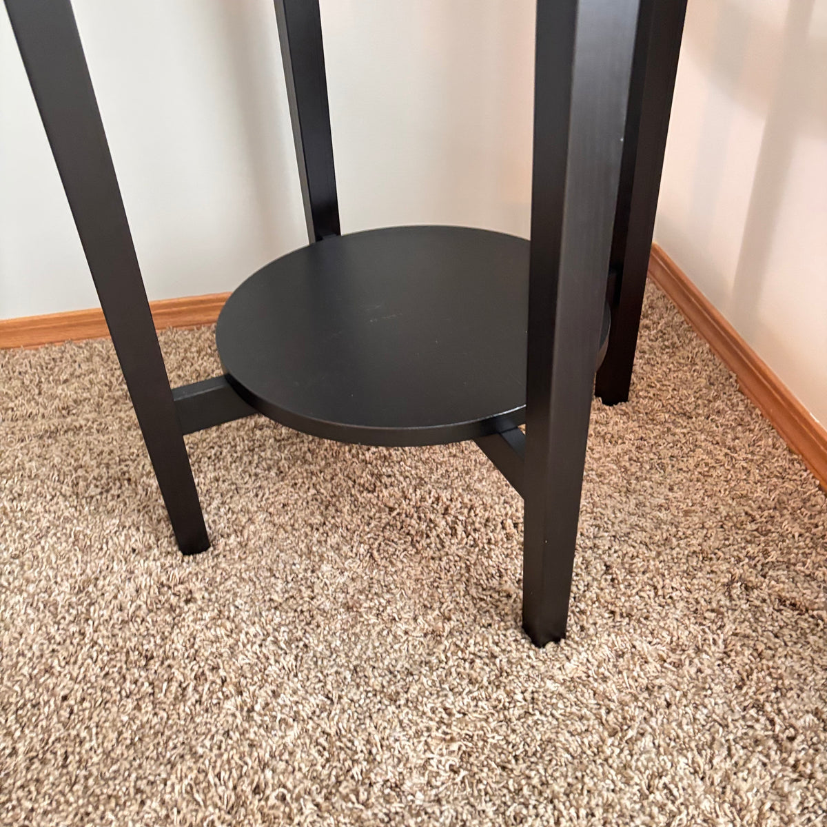K306 Modern dark wood end table with glass top (21" across, 25" high)