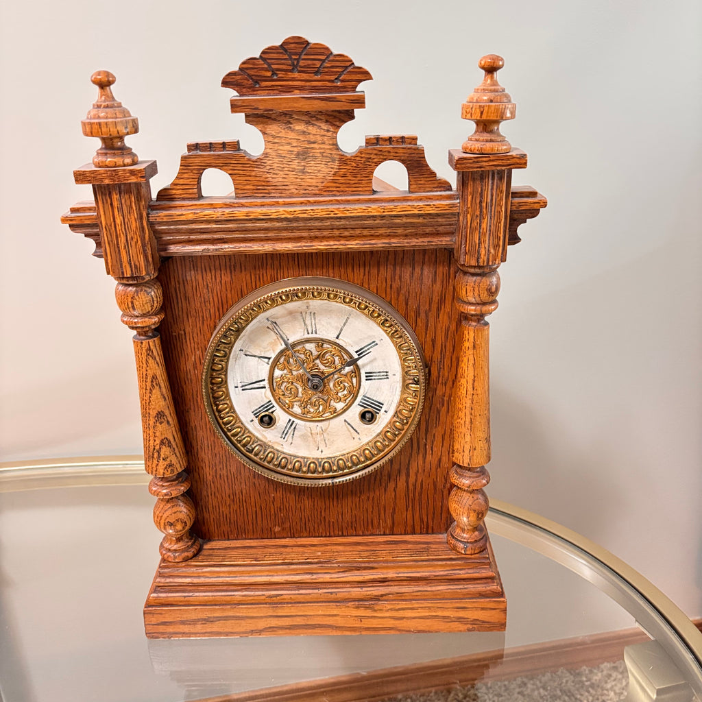 K315 Antique wooden carved mantel clock (untested)