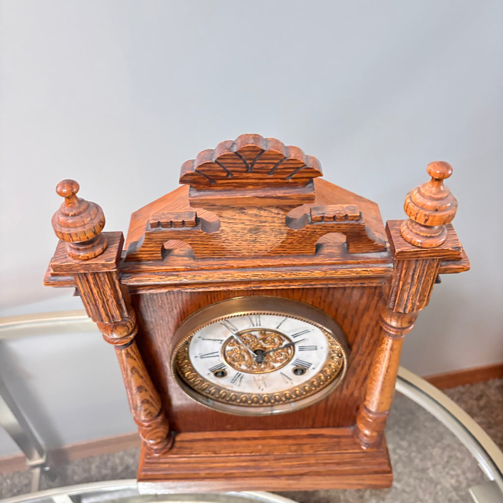 K315 Antique wooden carved mantel clock (untested)