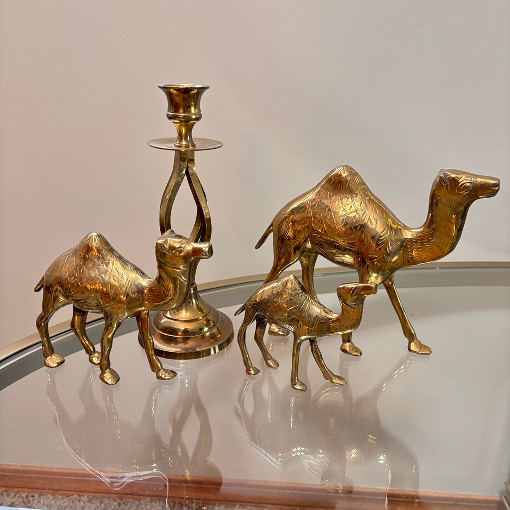K316 Vintage Brass Grouping (camels and candleholder)