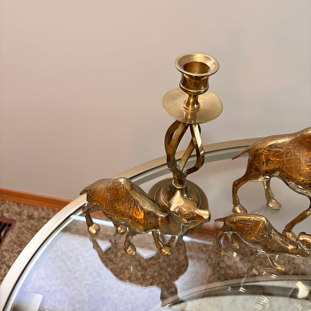 K316 Vintage Brass Grouping (camels and candleholder)