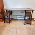 K322 Modern rustic metal and wood computer desk with two drawers and power bank (55" x 19" x 29")